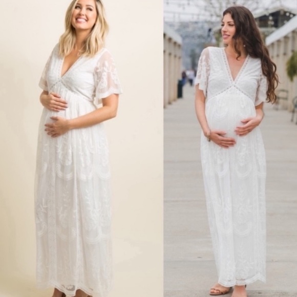 PinkBlush White Lace Mesh Maternity Maxi D… - Picture 2 of 14